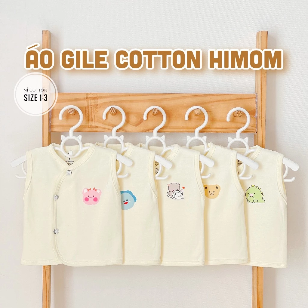 Áo Gile Vải Cotton Nỉ Xuất Hàn Thu Đông HiMom Nền Trắng Kem Mềm Mại, Dễ Thương Và Ấm Áp Cho Bé 3-9Kg