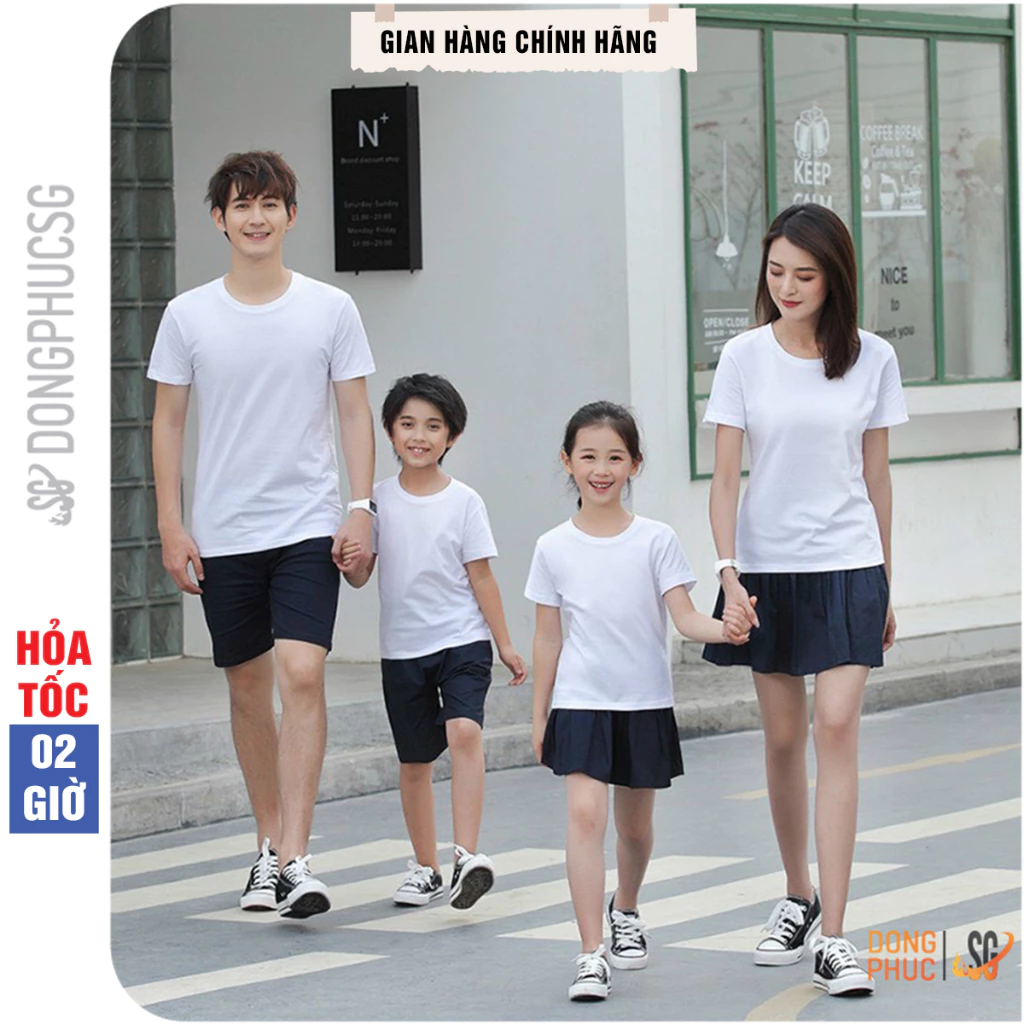 Áo thun trơn nam nữ gia đình thun mềm mịn màu trắng tinh tế cổ tròn basic unisex đủ size cho bé