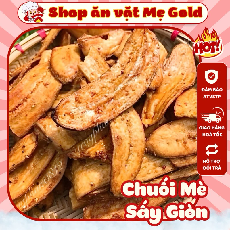 Chuối mè sấy giòn, chuối sấy mè gừng tẩm đường (500g)