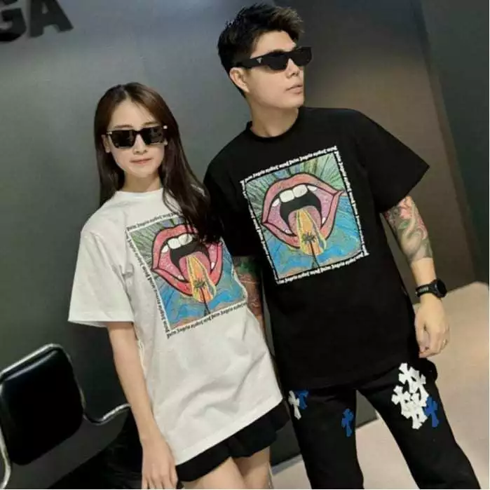 Áo Thun Nam Lờ Vê Angells In Môi Viền Chữ Thái Phong Cách Đường Phố Hàng QC _2026