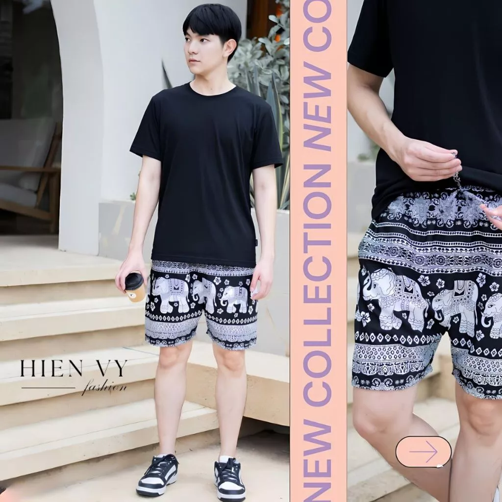 (size 60kg -75kg)Quần đùi vải lanh thổ cẩm nam nữ mặc nhà