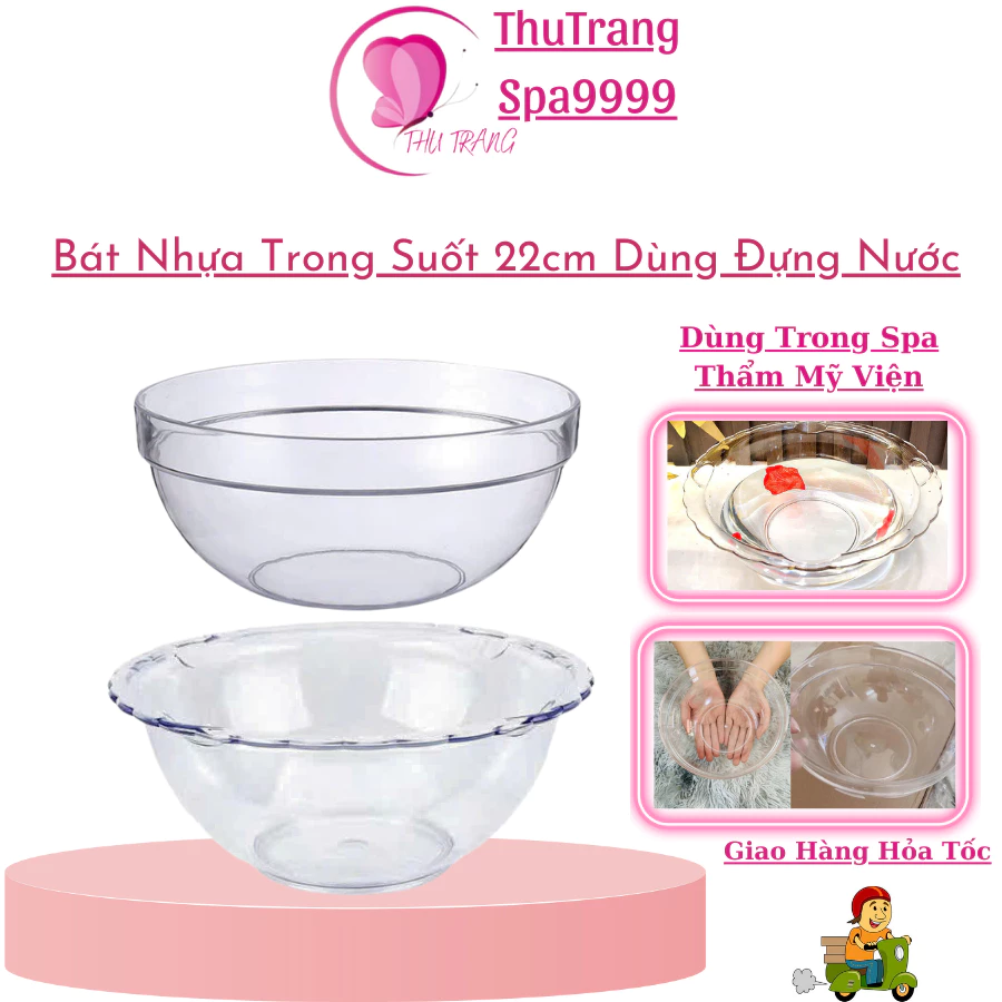 Bát Nhựa Trong Suốt Tô Nhựa Viền Hoa Sezi 20cm | Dùng Rửa Mặt Trong Spa Chen Đựng Nước