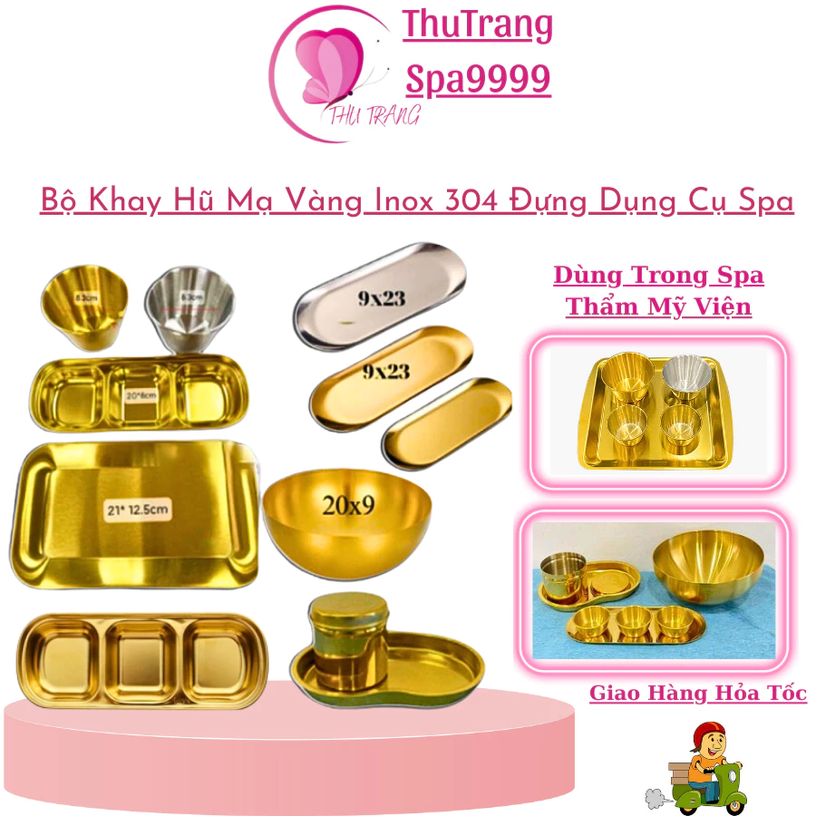 Dụng Cụ Inox Mạ Vàng Khay Inox Bát  Khay Chữ Nhật, Hũ Đựng Bông Đựng Dụng Cụ. Dùng Trong Thẩm Mỹ Y Tế,