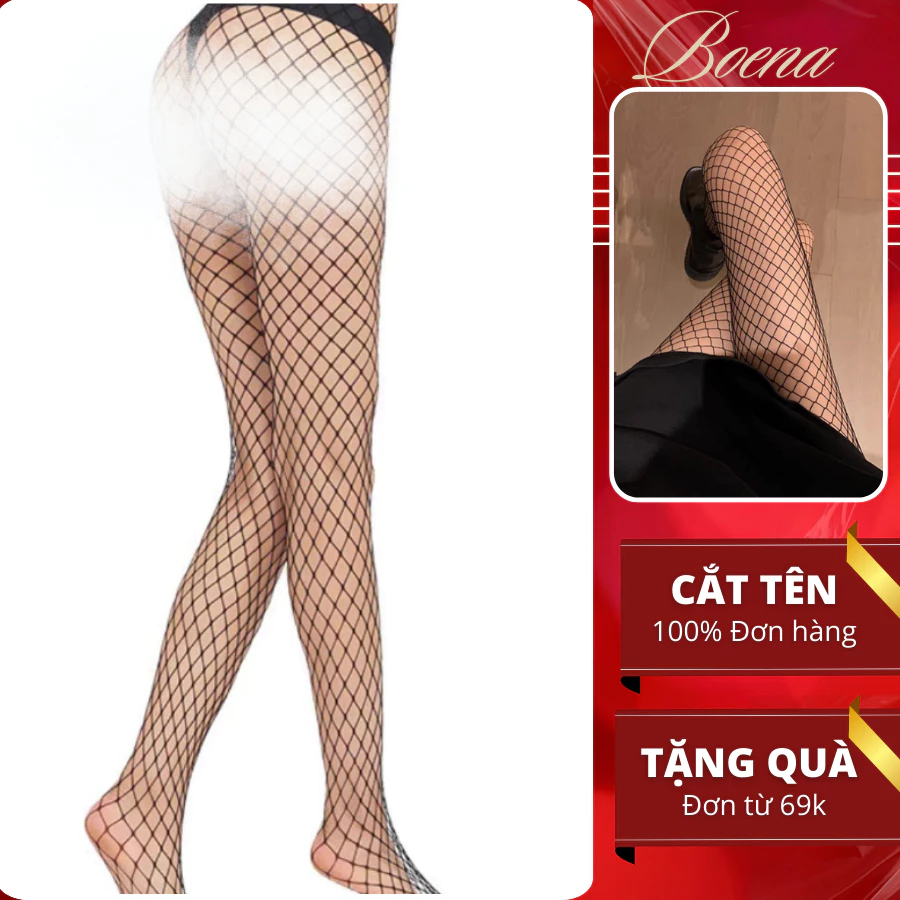 [A26] Quần Tất lưới co giãn mắt to sexy gợi cảm hở đũng Boena