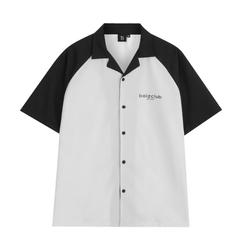 Áo sơ mi nam tay ngắn cổ vest phối màu đen xám tay raglan dễ phối đồ basic đơn giản hàng ngày chất vải cotton lụa