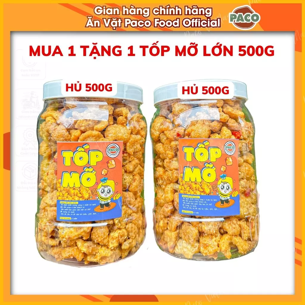 [TẶNG 2 SỐT 100ml+SIÊU TỐP MỠ 1KG ] MUA 1 TẶNG 1 TỐP MỠ LỚN 500g TỐP MỠ DA GIÒN VỊ MẮM TỎI PACO FOOD THƠM NGON NÓNG MỚI