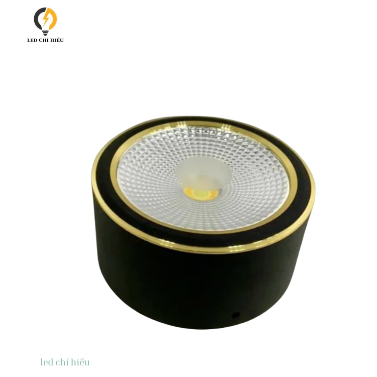 Đèn Led bơ nổi 7w,12w vỏ đen / vỏ trắng viền vàng phi 90 và 110mm, ánh sáng 3 màu