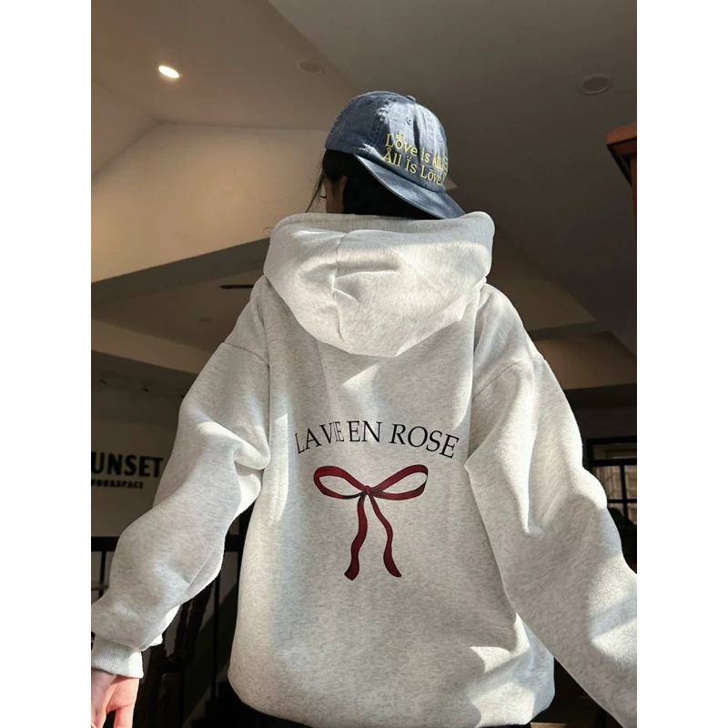 Áo Khoác Hoodie Dáng Rộng in HỌA TIẾT NƠ Thời Trang Mùa Đông Cho Nam Nữ