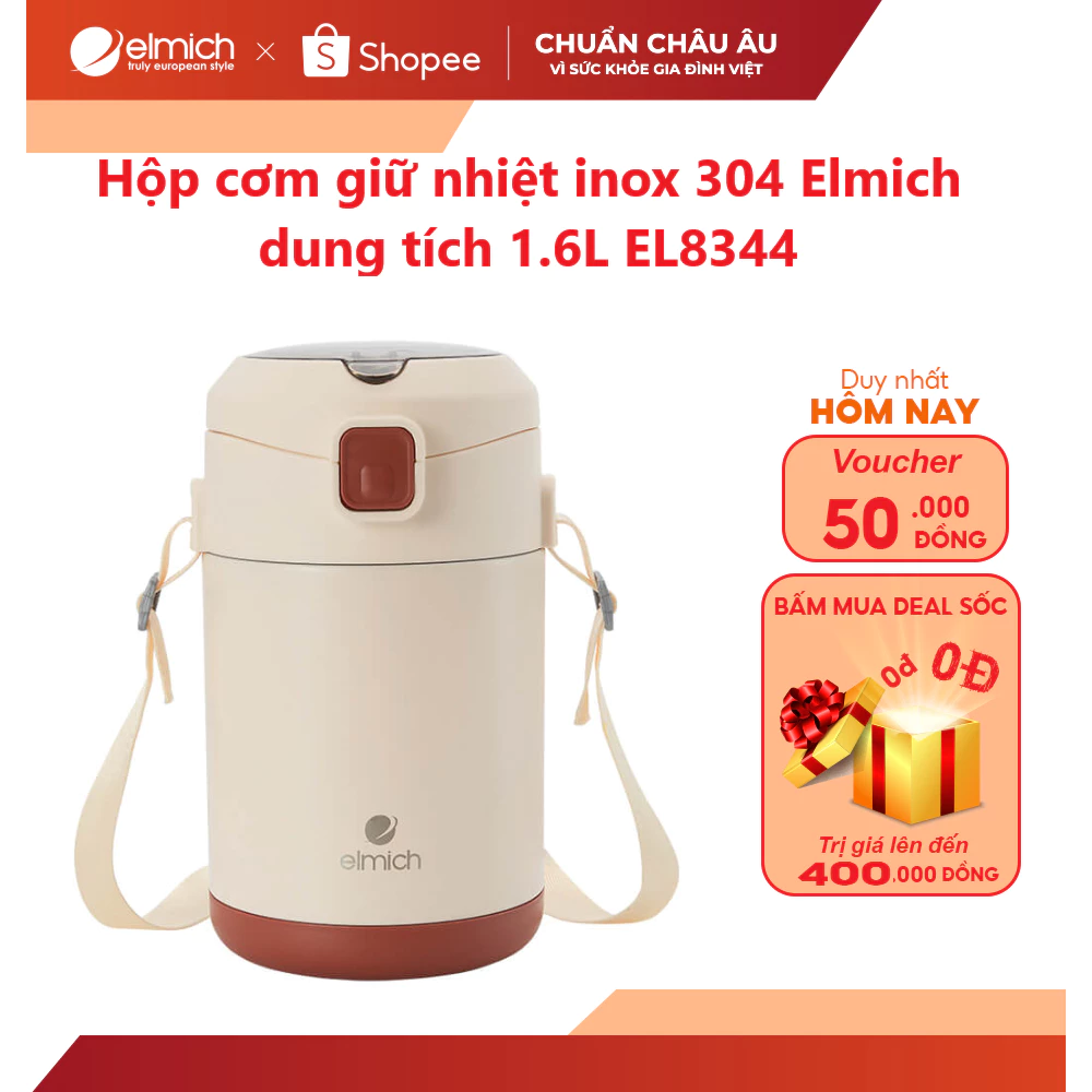 Hộp cơm giữ nhiệt inox 304 Elmich dung tích 1.6L EL8344 ( Kèm túi đựng giữ nhiệt )