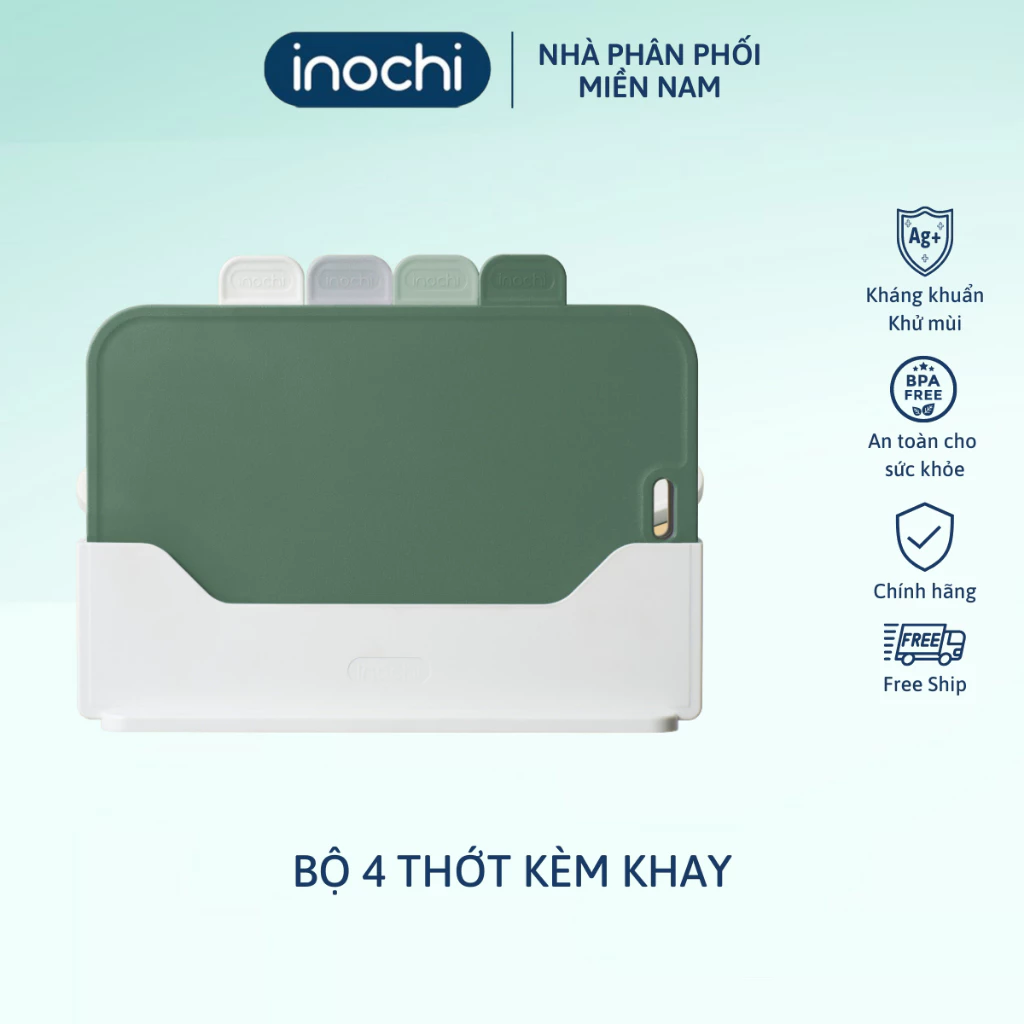 Bộ 4 thớt nhựa Inochi kháng khuẩn chống trượt, chịu nhiệt, dùng cắt thịt cá rau củ, tiện cho nhà bếp
