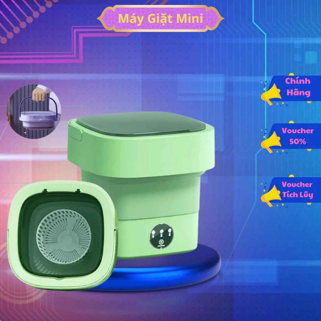 Máy giặt mini gấp gọn, máy giặt đồ lót, tất vớ, giặt đồ cho bé dung tích 6L tự vắt khô khử khuẩn bằng công nghệ mới