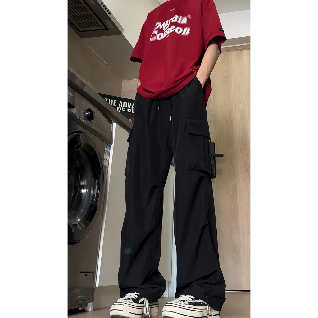 Quần gió ống rộng nam nữ unisex - Cạp chun dây rút thoải mái, chất vải dày dặn không nhăn - MayLinh Shop