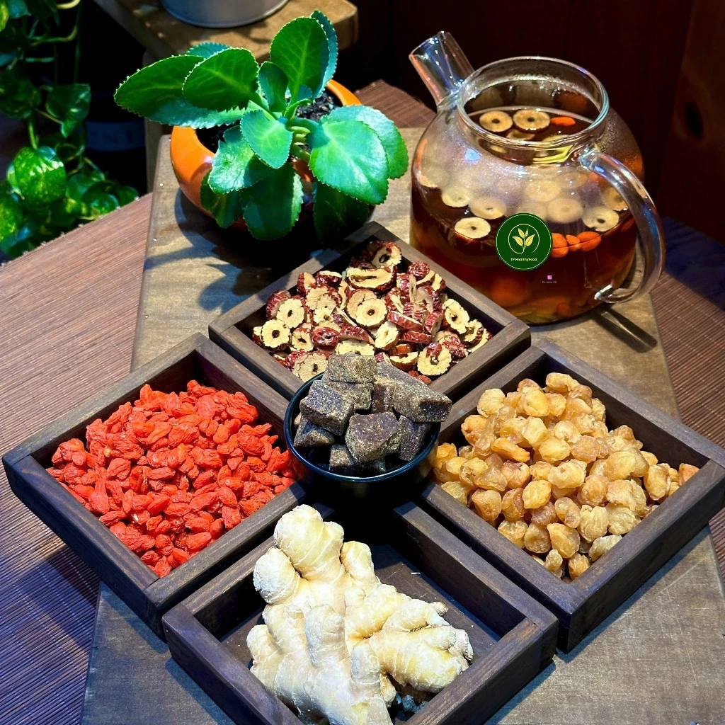 TRÀ GỪNG TÁO ĐỎ ĐƯỜNG NÂU 5 VỊ LÀM ẤM BỤNG, ẤM CỔ HỌNG GIẢI CẢM, GIẢM ĐAU BỤNG