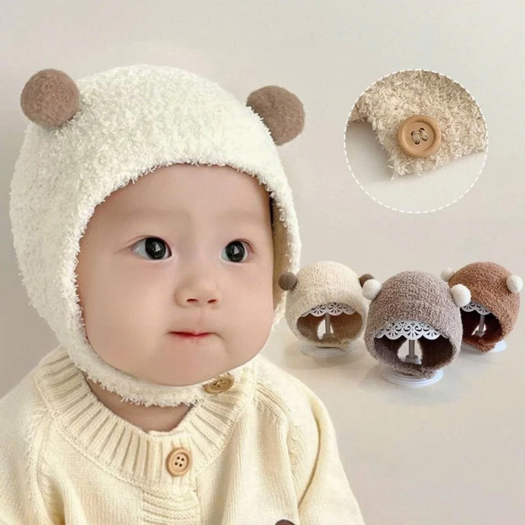 Mũ/Nón Len Lông Cừu Cho Bé Gái/Trai Từ 3-36 tháng Chất Mềm Mại Bảo Vệ Tai Giữ Ấm Mùa Đông