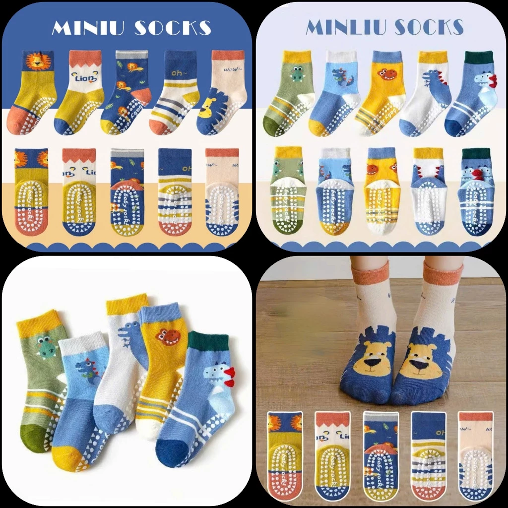 Set 5 Đôi Tất Cotton Kèm Chống Trượt  Cho Các Bé Phối Nhiều Họa Tiết Mã Mới Nhất