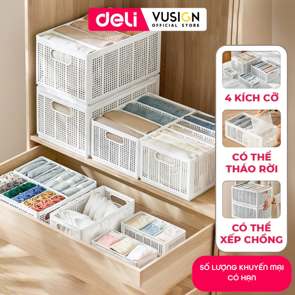 Hộp Nhựa Chia Ngăn DELI Có Thể Tháo Rời Xếp Chồng -Khay Nhựa Chia Ngăn Đựng Quần Áo Đồ