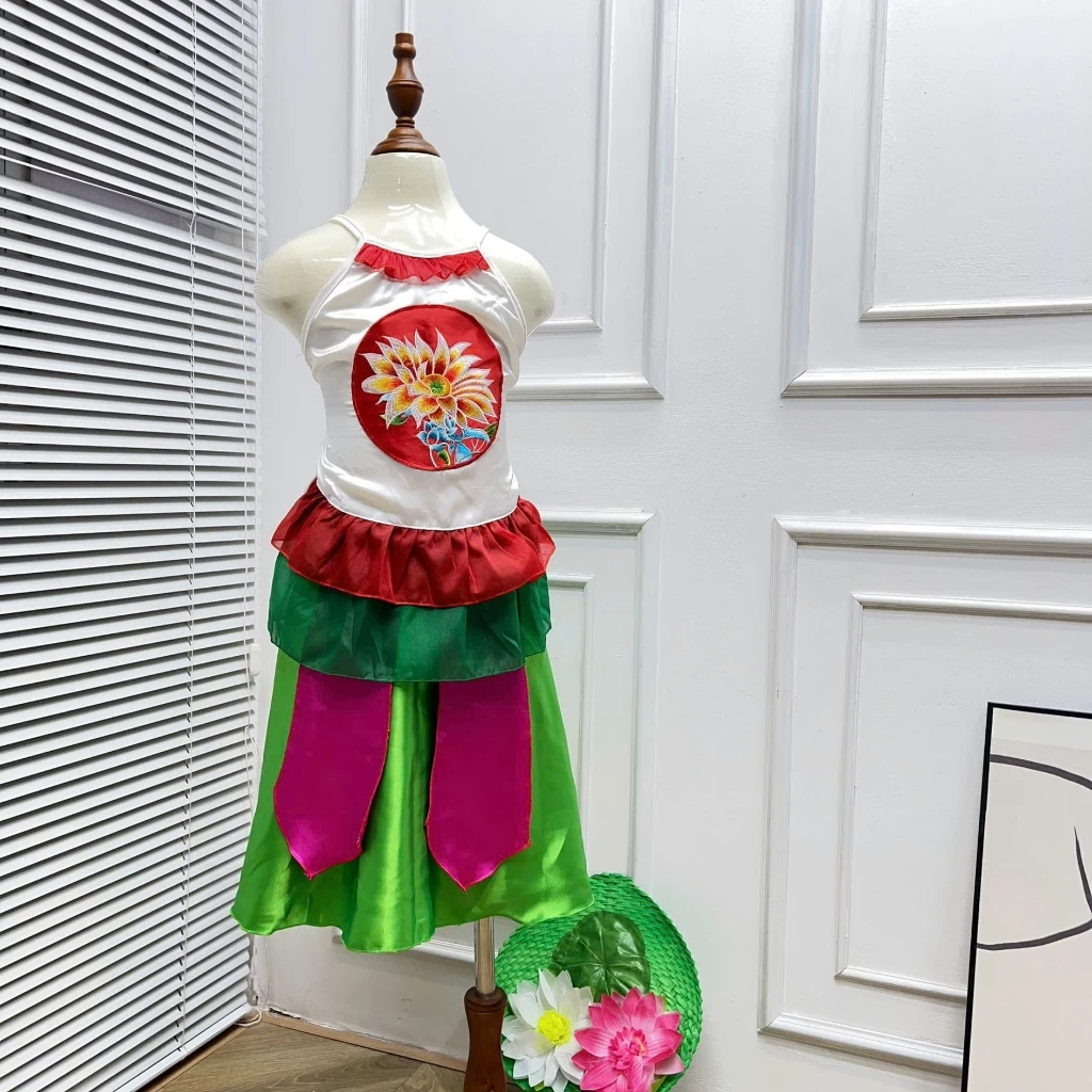 Áo yếm trẻ em cho bé biểu diễn trung thu văn nghệ thêu hoa múa nhóm trường lớp màu Xanh Đỏ Vàng Trắng