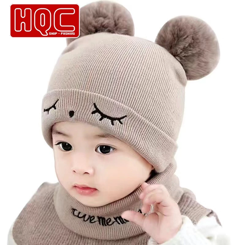 Sét mũ len kèm khăn mẫu đôi mắt siêu cute cho bé