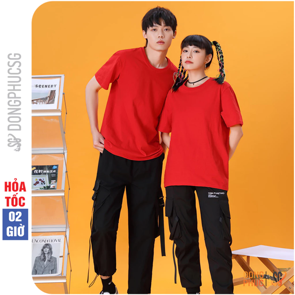 Áo thun trơn màu đỏ phông unisex nam nữ basic tee ulzzang cổ tròn thun cotton 4 chiều dày dặn ATTD