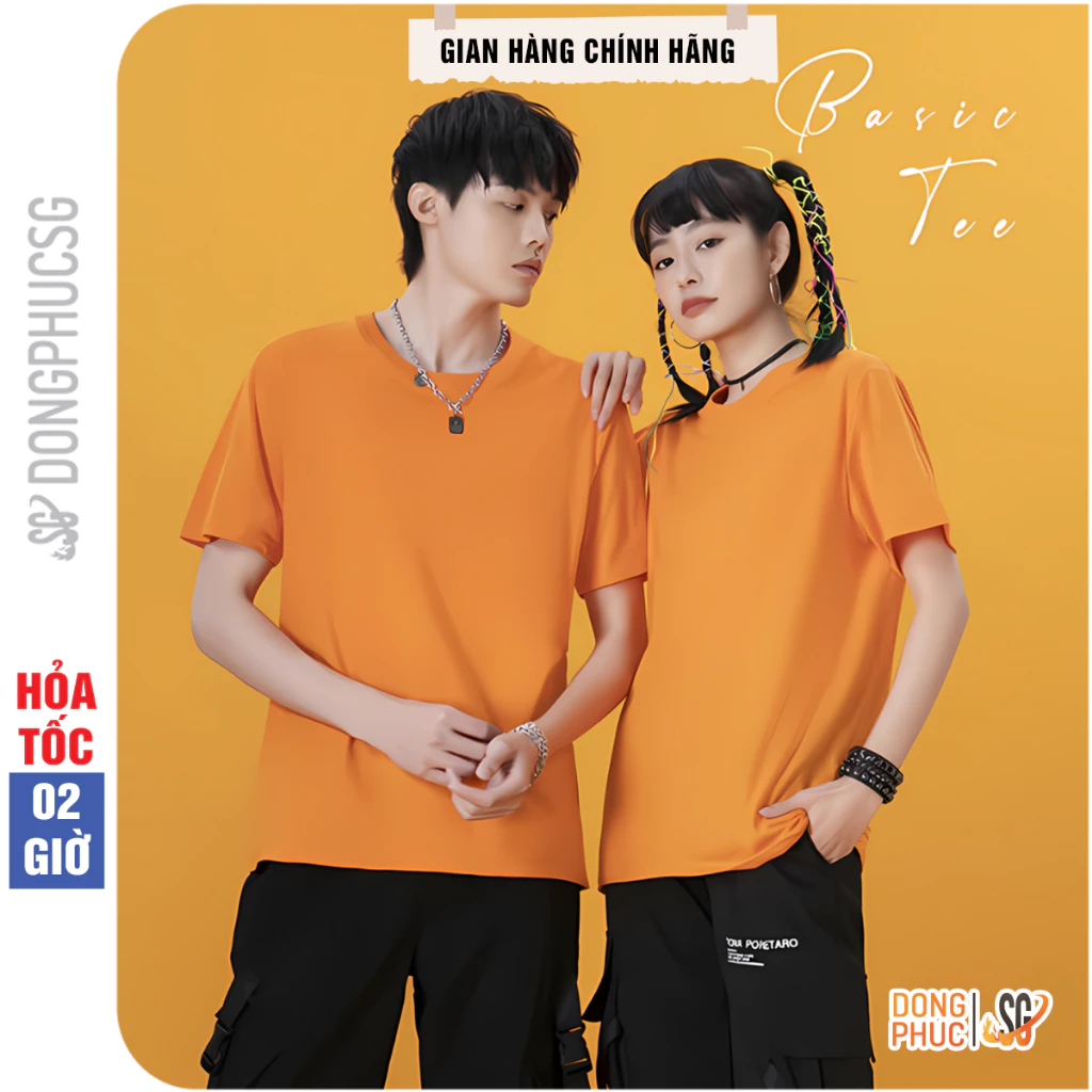 Áo thun trơn màu cam nhạt phông unisex basic nam nữ cổ tròn thun cotton mềm mịn ATTCN | DONGPHUCSG