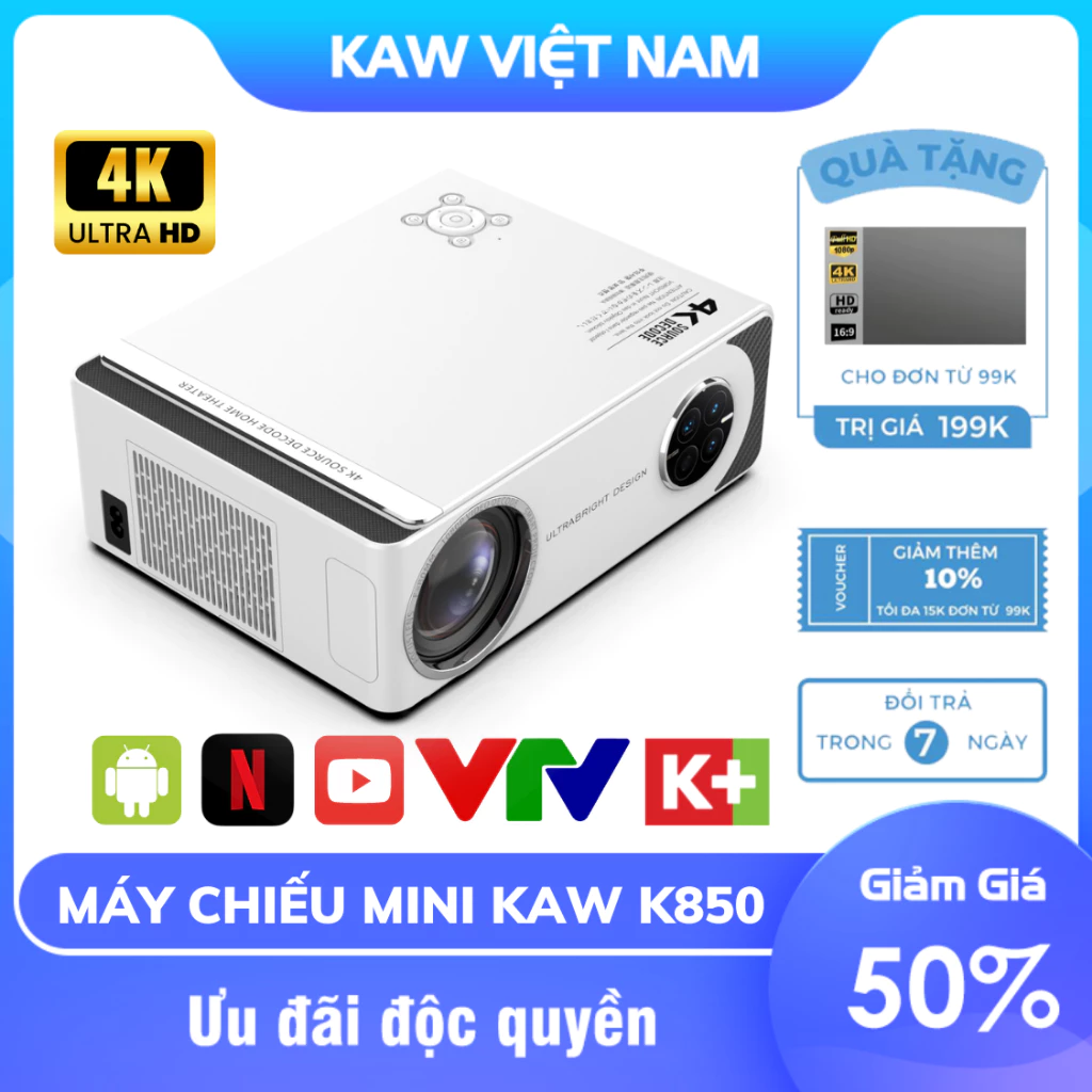 Máy Chiếu Cao Cấp K850, Máy Chiếu Thông Minh, Độ Phân Dải Full HD, Độ Sáng Cao, Bảo Hành 12 Tháng