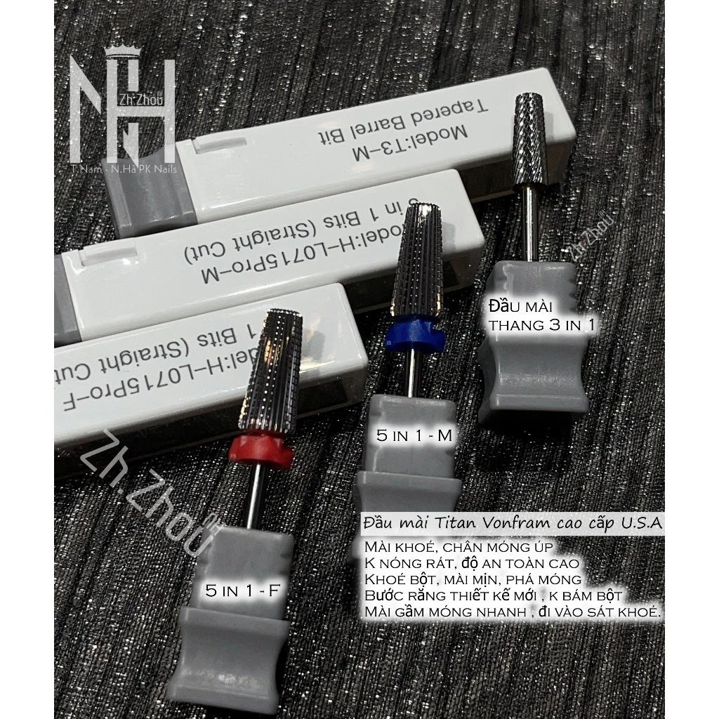 đầu mài mỹ 5 in 1 mài móng tay nail, đầu mài gel, mài phá bột, đầu mài cao cấp