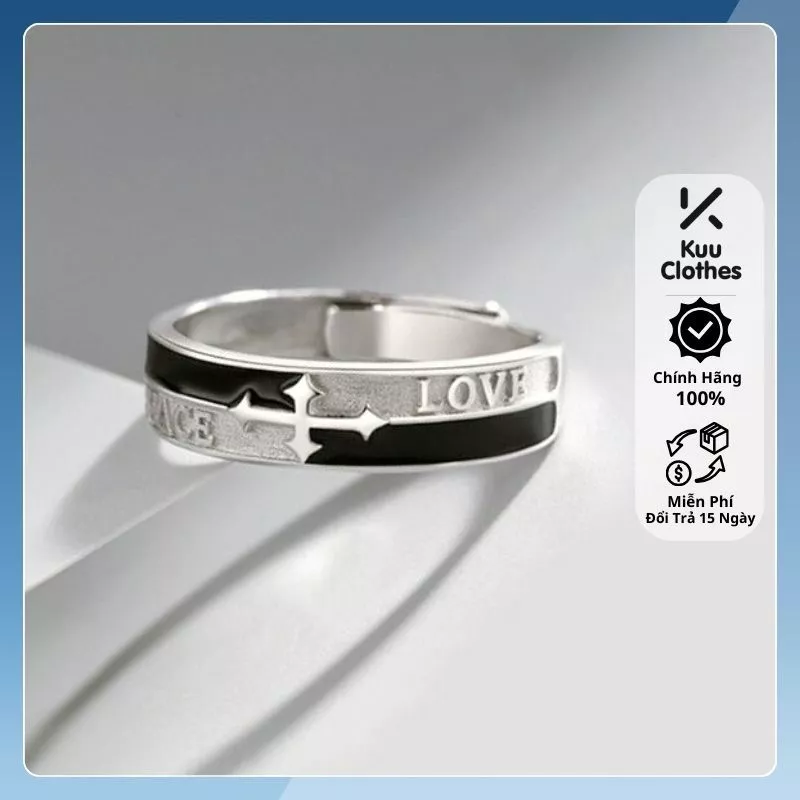 Nhẫn nam nữ tròn Unisex màu bạc Thời trang Kuu Clothes chất liệu Titan đẹp đơn giản - Nhẫn Love CR Ring