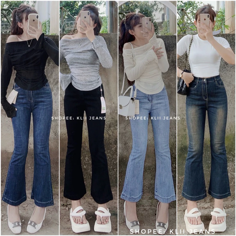 Quần jean nữ ống Loe Lỡ (90-92cm) LAI GẤP 3p (m45-m55) KLii sẵn