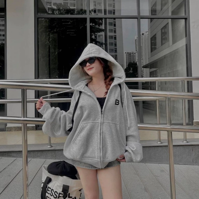 Áo hoodie zip thêu chữ B, chất nỉ bông dày dặn, phong cách thời trang cho cả nam và nữ,phong cách Hàn Quốc
