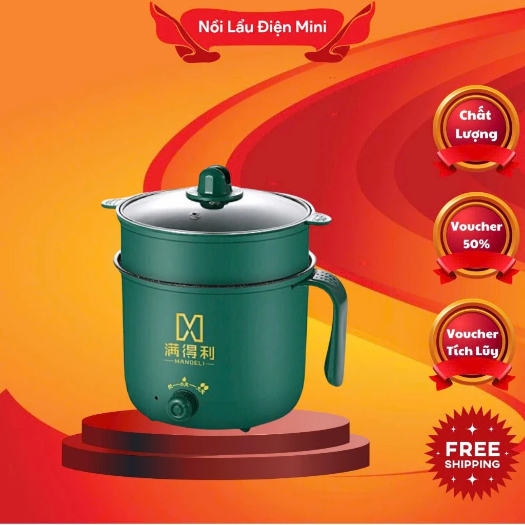 Nồi lẩu mini có tay cầm tặng kèm khay hấp nhựa chống dính đa năng chiên, xào, nấu lẩu nhanh chóng tiện lợi N2