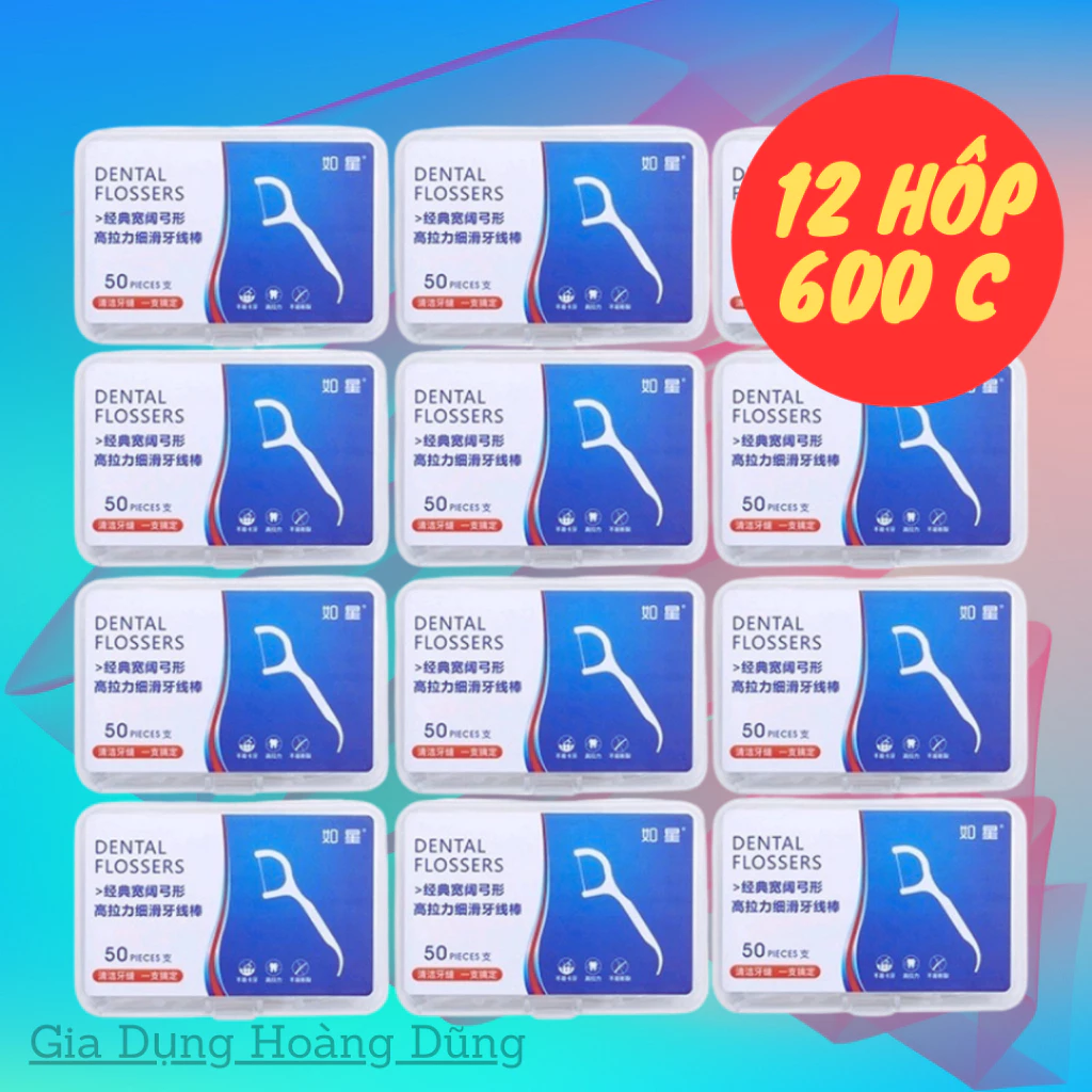 Combo 12 Hộp 600 Chiếc Tăm Chỉ Nha Khoa Xỉa Răng, Vệ Sinh Sạch Sẽ Kẽ Răng Chân Nướu Chăm Sóc Răng Miệng
