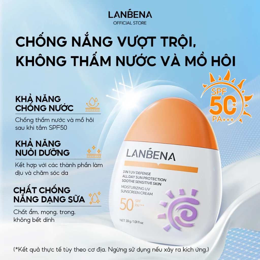 LANBENA Kem chống nắng Sunscreen SPF50 PA+++(30g) - Dưỡng ẩm, chống nước, chống nắng, làm tươi mát da Skincare
