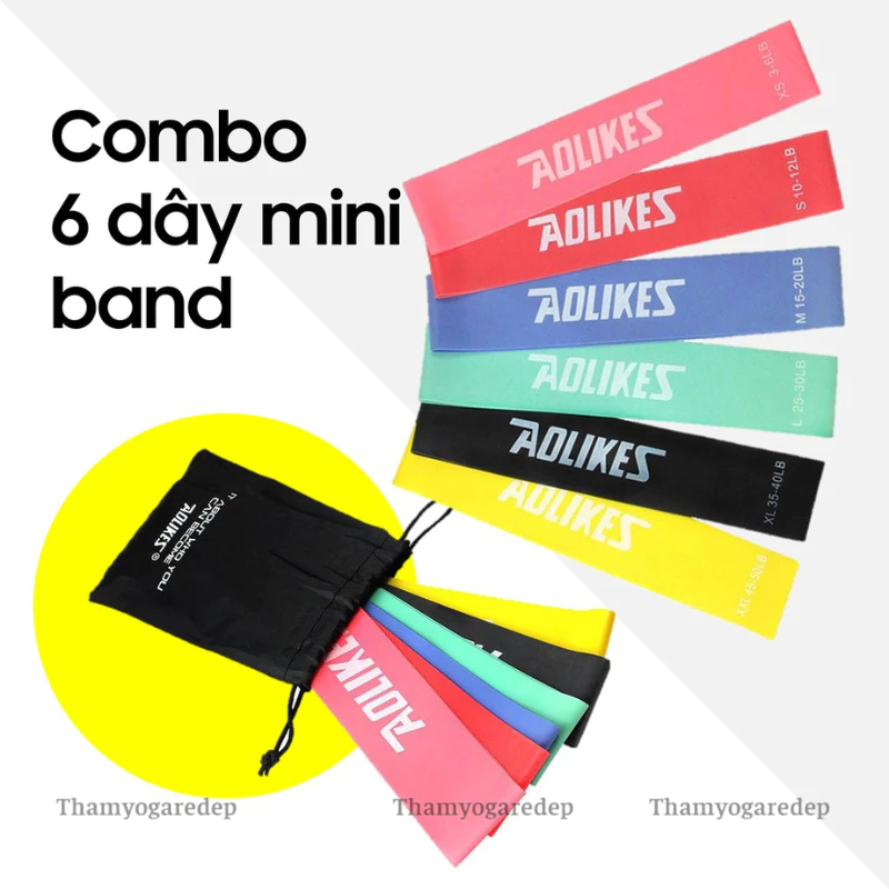 Dây Kháng Lực MiniBand, Bộ 6 Dây MiniBand Cao Su Kháng Lực Tập Gym Chân Mông Aolikes