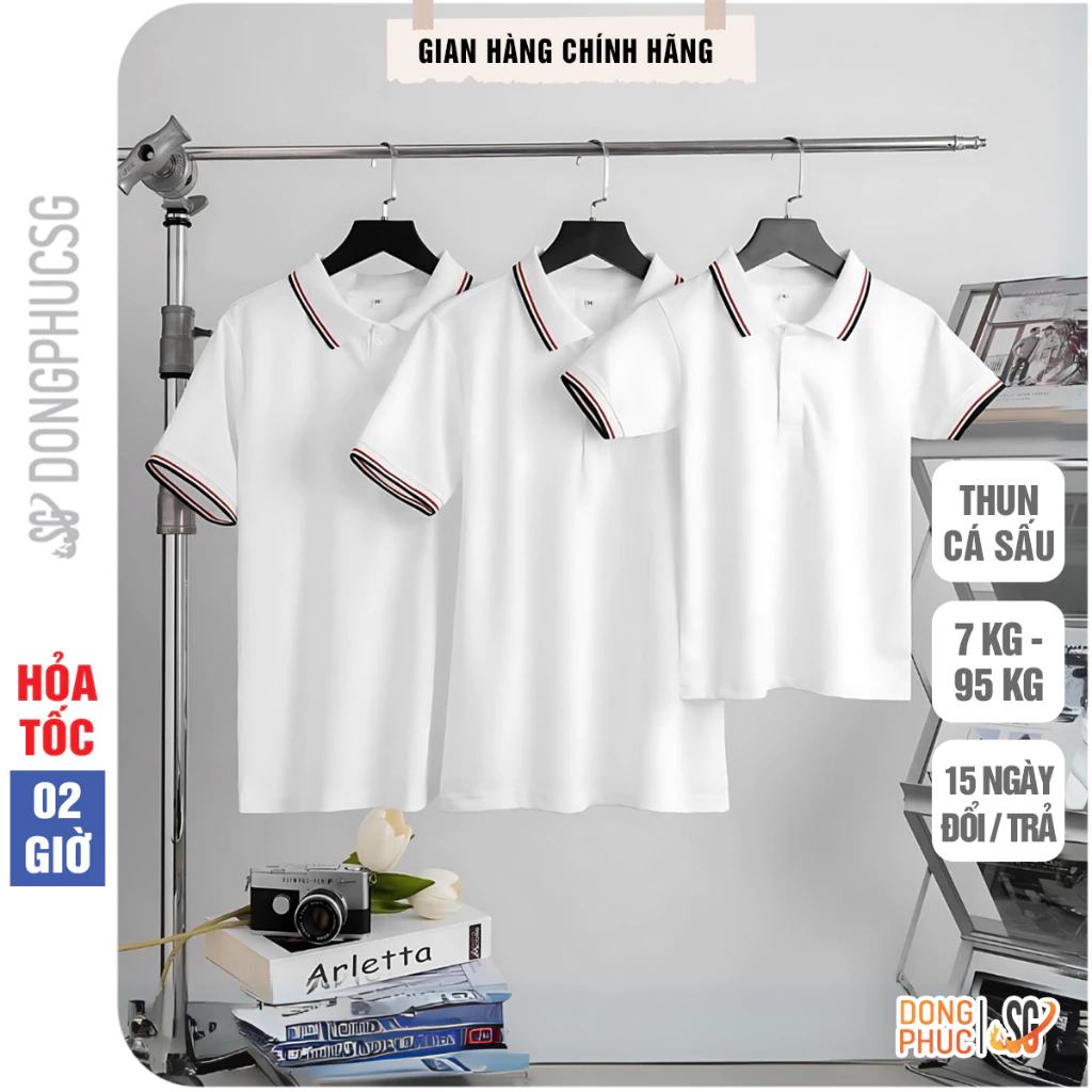 Áo gia đình có cổ polo màu trắng vải cá sấu dày dặn đủ size làm đồng phục cổ trụ thanh lịch A3ST