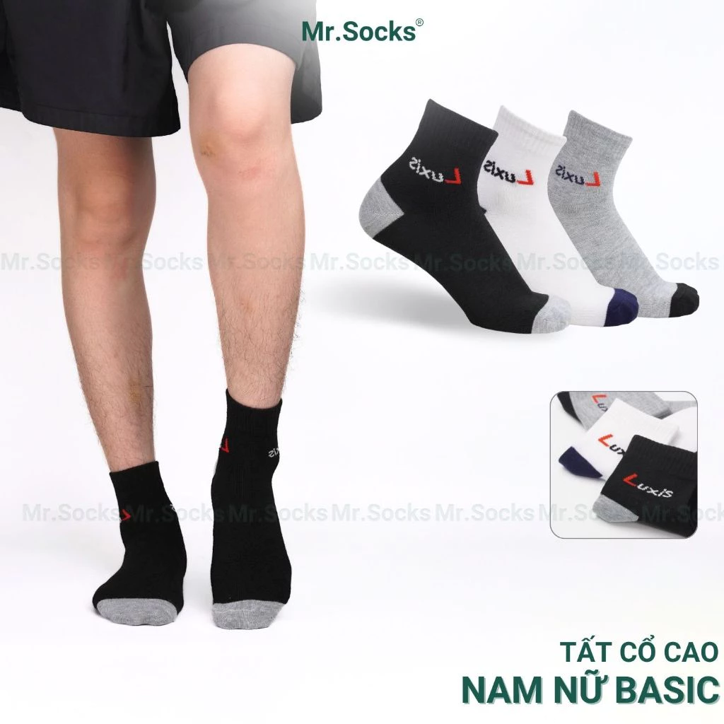 Tất cao cổ nam nữ Mr.Socks cao dưới gối, vớ nam nữ chất cotton mềm mịn thoáng khí- LUXIS-LD-S06-1DOI