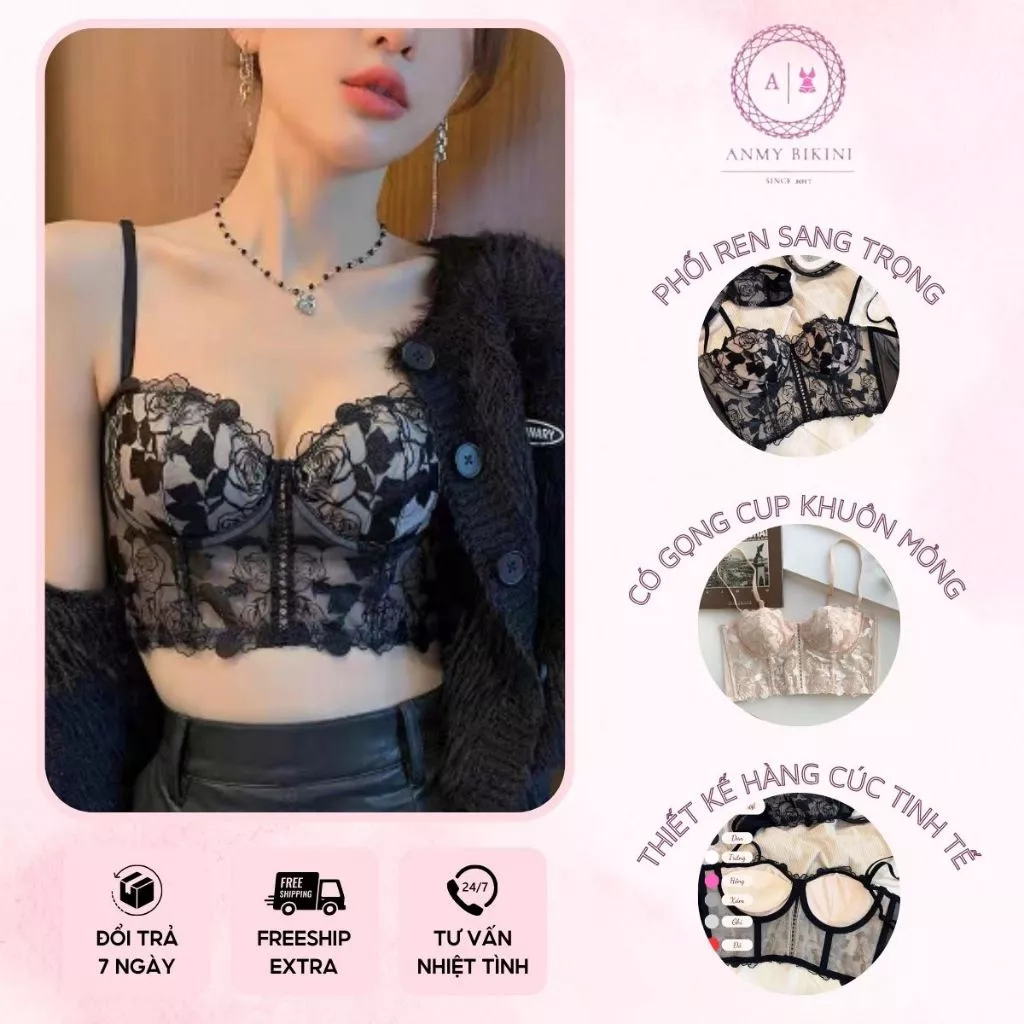 Áo Ngực Áo Bra Nữ Corset Nâng Ngực Phối Ren Có Gọng Mút Mềm Sang Trọng - AL mới 507