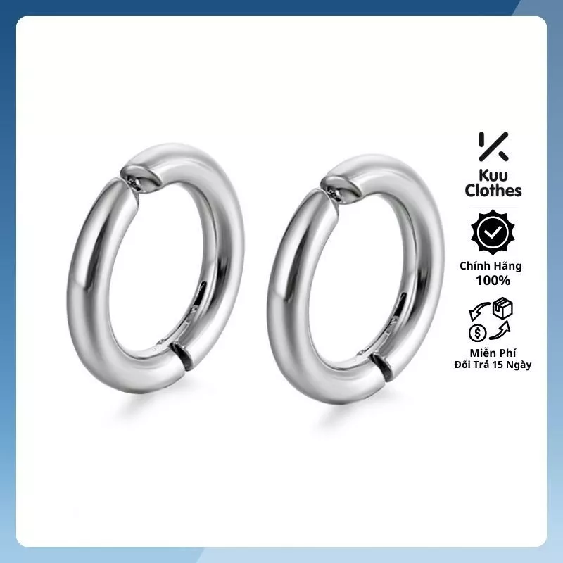 Khuyên tai nam tròn bạc unisex tròn dạng kẹp không cần lỗ KuuClothes màu bạc đen đơn giản đẹp nhỏ xinh - HT tai Kẹp tròn