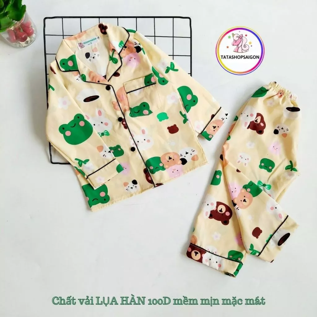 11 đến 40kg [GIAO HỎA TỐC] Bộ pijama lụa dài tay ngủ cho bé trai bé gái size đại chất lụa Hàn 089