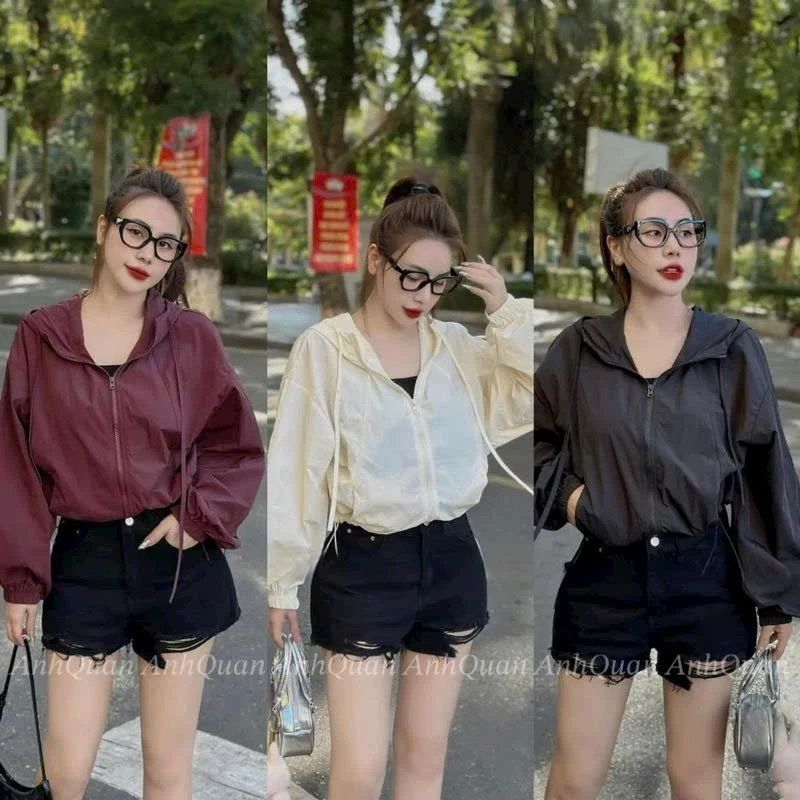 Áo Khoác Gió Nữ 2 Lớp vải gió nhăn cản gió,kháng nước,chống tia uv,trẻ trung,năng động,có dây rút điều chỉnh,túi có khóa