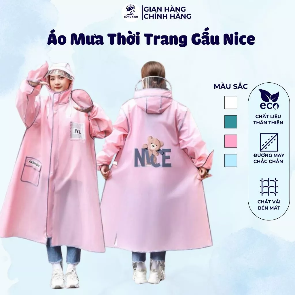 ÁO MƯA THỜI TRANG GẤU NICE HOTREND 2023 CÓ BAO TAY CHE MƯA