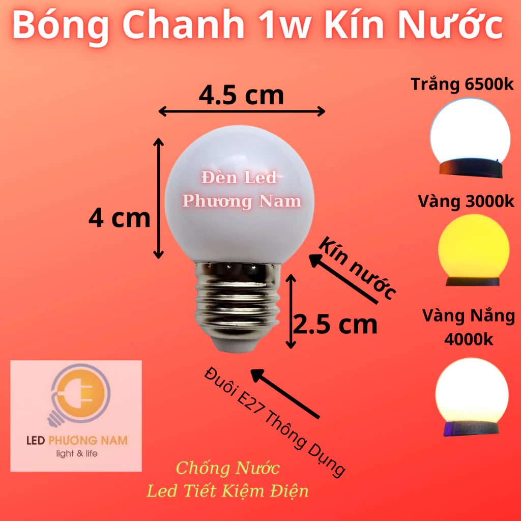 [COMBO 5 ]  Bóng led chanh tròn trang trí 1w ( 9 màu ), Tiết Kiệm Điện, Chống Nước