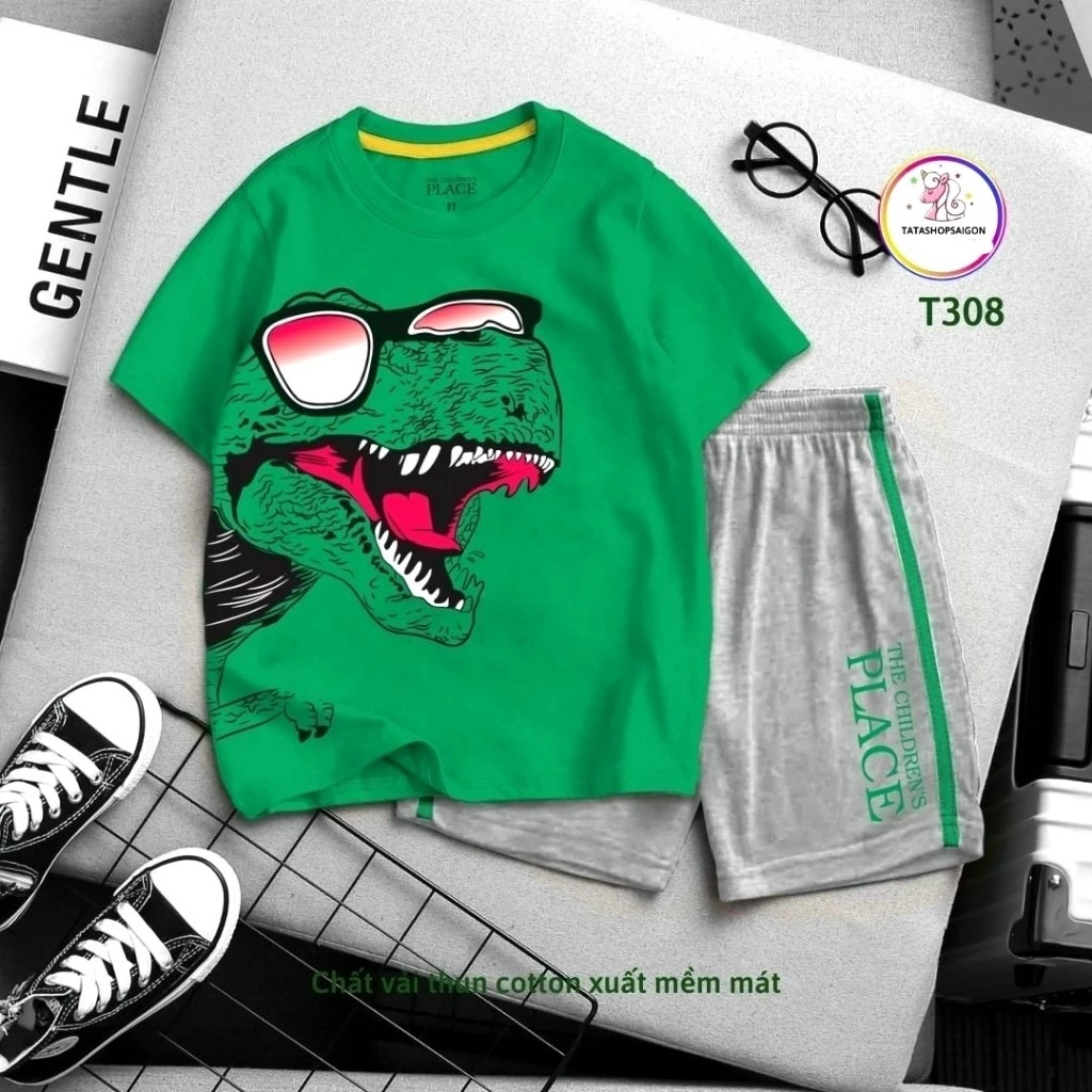 12 đến 36kg - Đồ bộ cho bé trai VNXK thun cotton size nhí đại, Set bộ thun trẻ em , hình Xe ,Siêu nhân, khủng long 8T