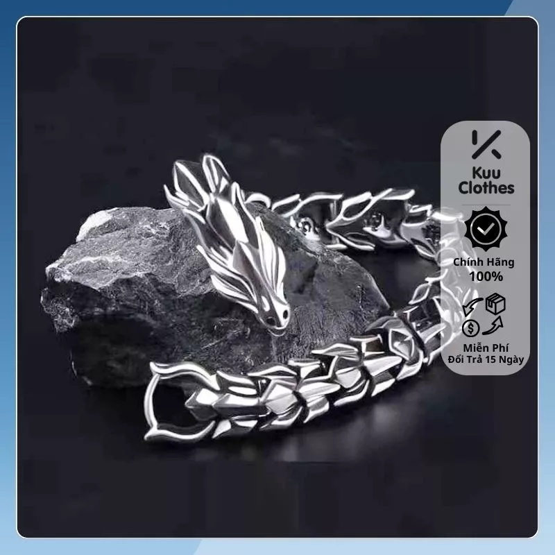 Vòng Tay Nam Nữ Chuỗi Hạt Hình Đầu Rồng 11.8mm Thời Trang Chất Liệu Titan Không Gỉ - Vòng Tay Dragon
