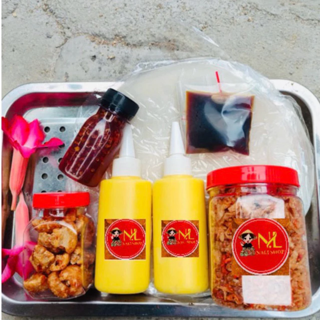 combo 530g bánh tráng 150g tép hành phi 100g bơ béo 200g tốp mỡ 30g sốt tắt 50g