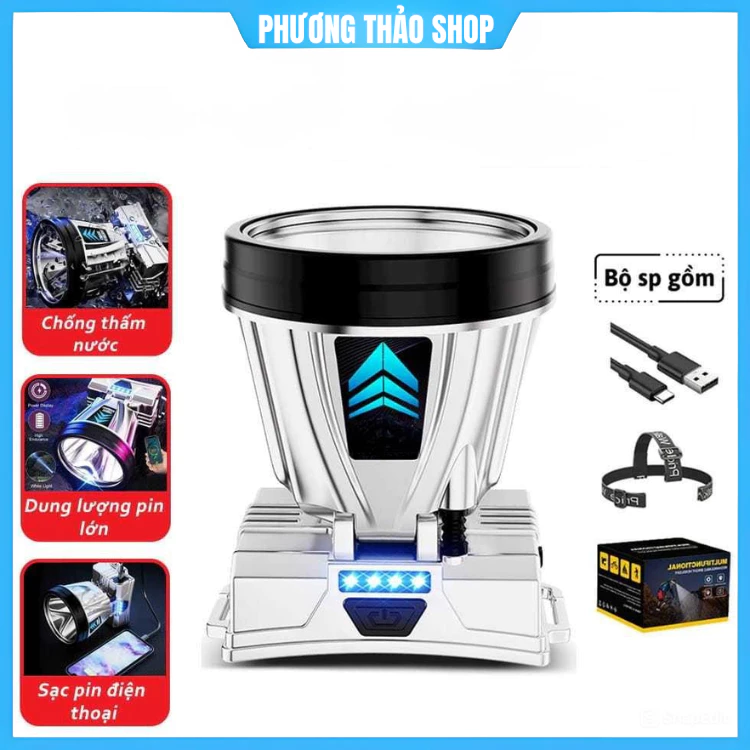 Đèn Pin Đeo Đầu T998 Siêu Sáng 2in1 Kiêm Sạc Dự Phòng Chống Nước Cổng Sạc UBS/TYPE-C Tiện Lợi Dùng Sạc Điện Thoại