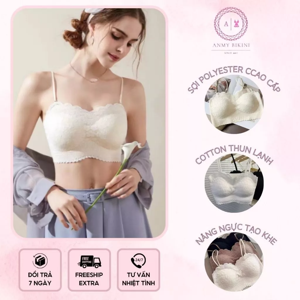 Áo Bra Ren Vicci Quyến Rũ, Áo Quây 2 Dây Chất Liệu Thun Lạnh Mát Mẻ Phong Cách Gợi Cảm - AL 2401
