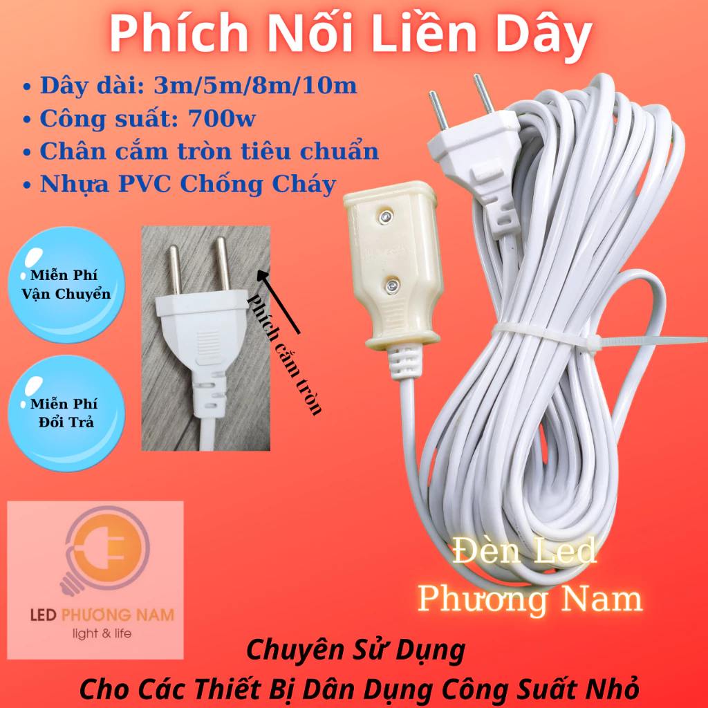 Phích Âm Liền Dây 5m / 8m / 10m, Phích Nối Liền Dây