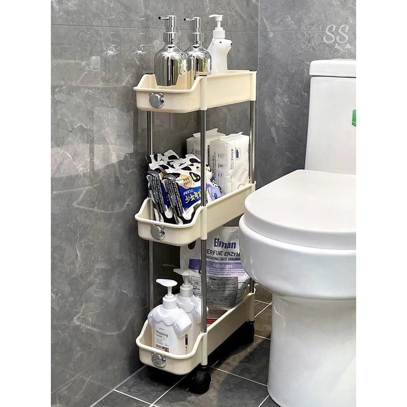 Kệ Nhựa 3 Tầng Để Góc Hẹp Logo Gấu và Kệ Nhựa Để Chai Lọ 3 Tầng Có Bánh Xe