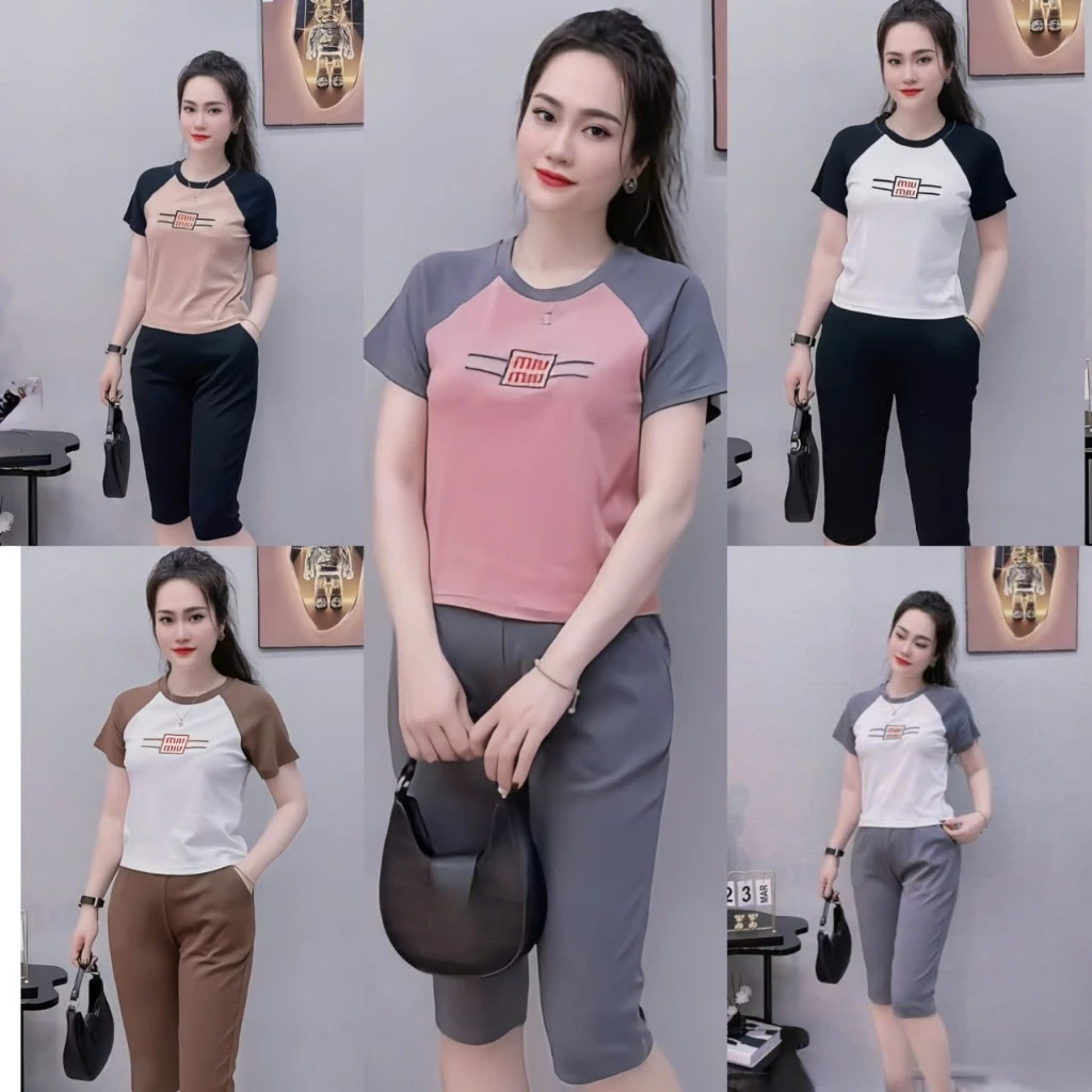 Bộ lửng thun gân áo cổ tròn- Bộ lửng mặc nhà dành cho nữ-L207