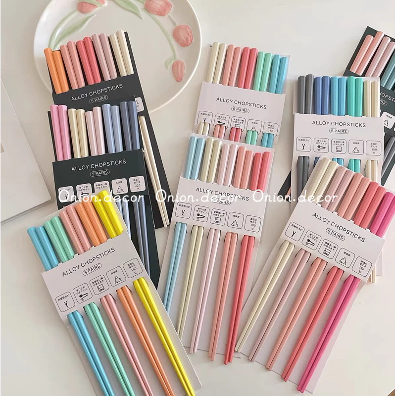 Đũa ăn hợp kim kháng khuẩn chịu nhiệt cao màu macaron set 10 đôi